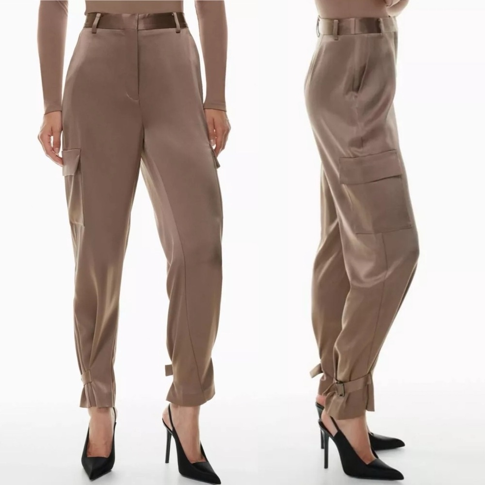 Aritzia Babaton Refined Satin Deep Taupe Brown High Waisted Cargo Pants